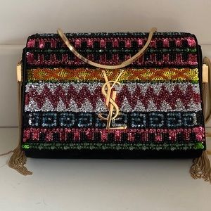 Saint Laurent Classic Monogram Tassel Chain Embellished Suede